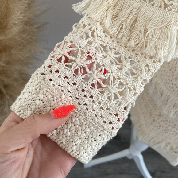 Volcom cream crochet mini dress tiered fringe low back cocoknit vacation medium - Picture 6 of 16